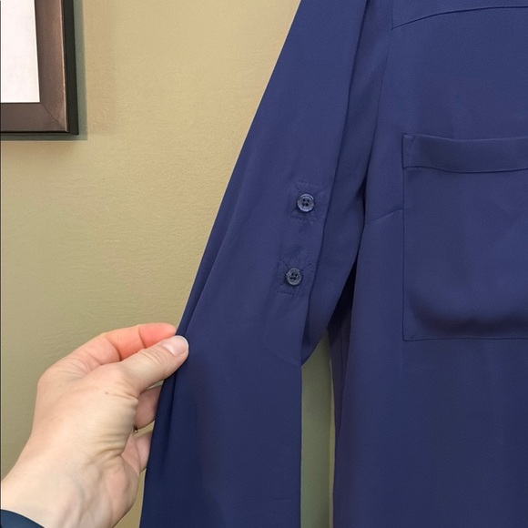 Express Blue Long Sleeve Button Down Blouse - Picture 6 of 13